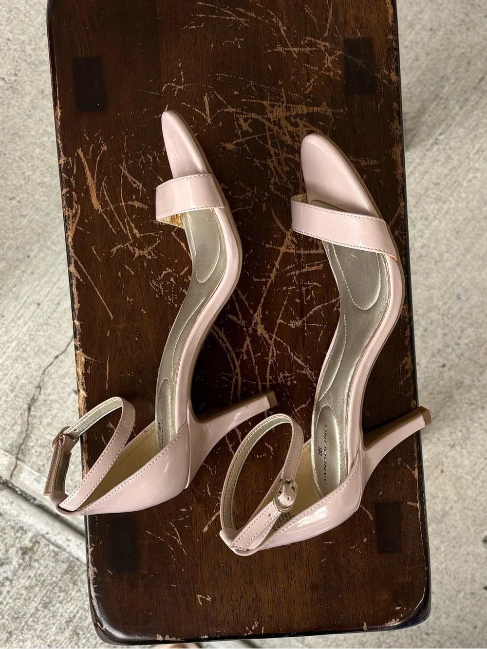 Bandolino Madia Blush Pink Patent Ankle Strap Heels Sandals 7.5M